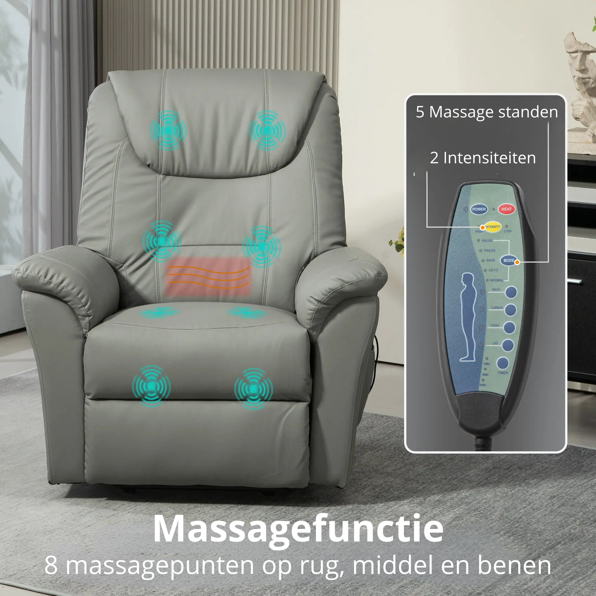 Nancy's Fundao Sta op stoel - Opsta stoel - Seniorenstoel - Massagestoel - Relaxfauteuil - Grijs - Kunstleer