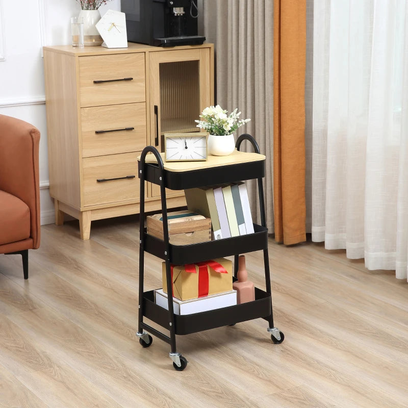 Nancy's Montereale Trolley - Serveerwagen - Keukentrolley - Zwart - ± 45 x 30 x 80 cm