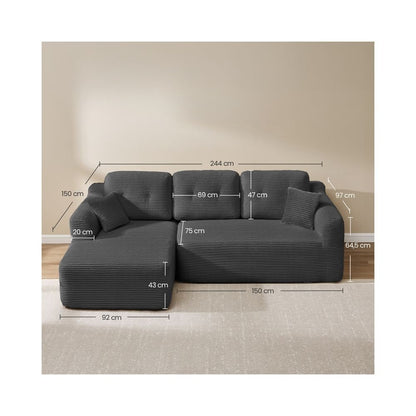 Nancy's Potenza Hoekbank - Modulaire bank - Chaise longue links - Grijs - Corduroy - ± 245 x 150 x 75 cm