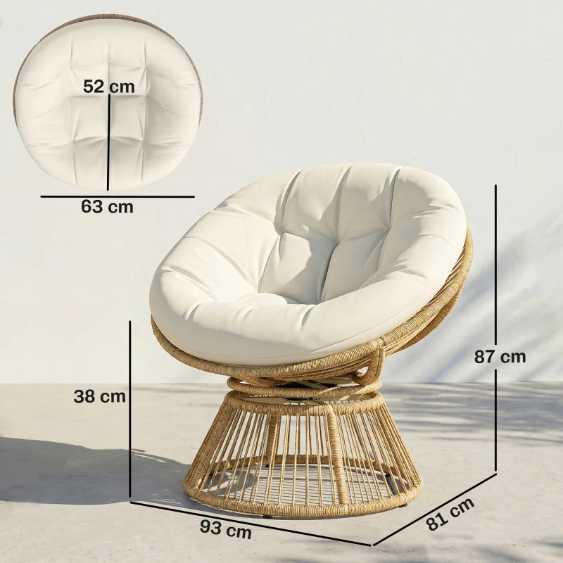 Nancy's Sampeyre Loungestoel - Draaistoel - Buitenstoel - Tuinstoel - Crèmewit - Rotan - ± 95 x 80 x 85 cm