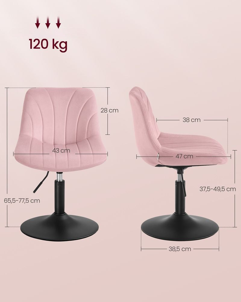 Nancy's Praiano Make-Up Kruk - Make Up stoel - Draaistoel - Kaptafel kruk - In hoogte verstelbaar - Pastelroze - Fluweel