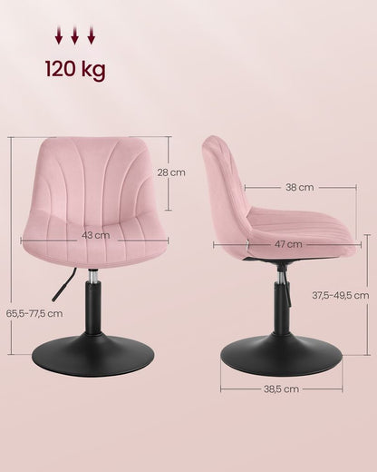 Nancy's Praiano Make-Up Kruk - Make Up stoel - Draaistoel - Kaptafel kruk - In hoogte verstelbaar - Pastelroze - Fluweel