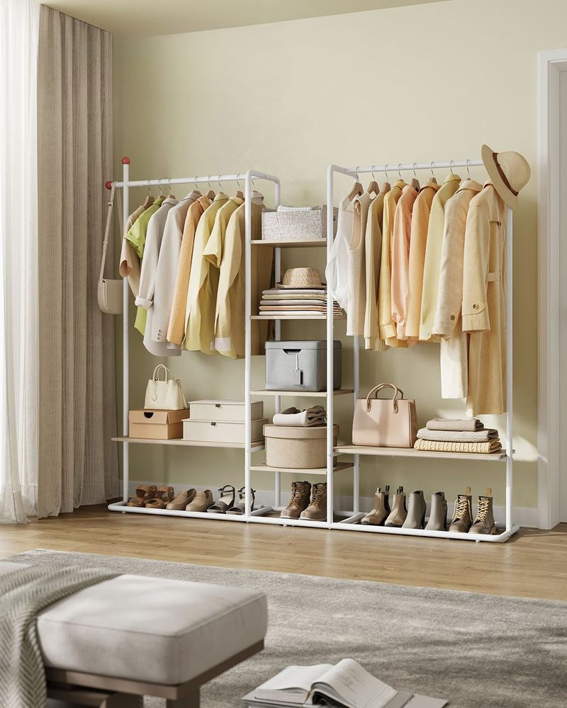 Nancy's Moretta Kledingrek - Garderoberek - Kledingstang - Naturel Beige / Wit - ± 165 x 35 x 175 cm