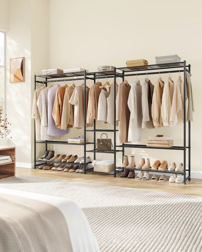 Nancy's Pragelato Kledingrek - Garderoberek - 3 Hoge Kledingstangen - Zwart - Staal - ± 205 x 30 x 155 cm