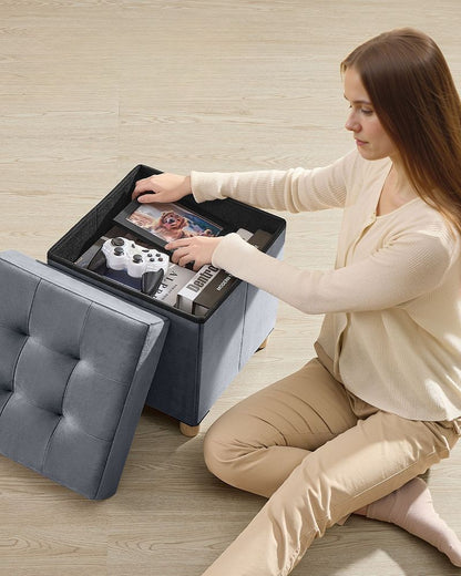 Nancy's Erbezzo Opbergbank - Hocker met opbergruimte - Kruk - Grijs - Fluweel - ± 40 x 40 x 40 cm