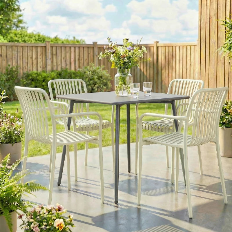 Nancy's Sistiana Tuinstoelen - Set van 4 - Terrasstoelen - Buitenstoelen - Crèmewit - Kunststof