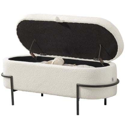 Nancy's Novafeltria Opbergbank - Bankje met opbergruimte - Crèmewit - Fleece - ± 115 x 40 x 50 cm