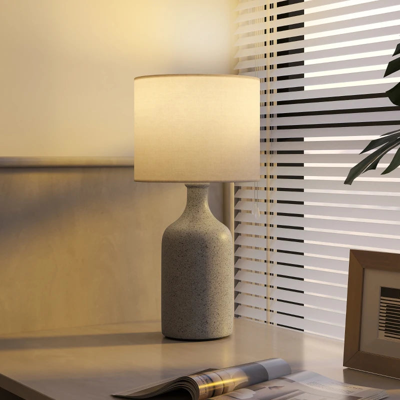 Nancy's Palena Tafellamp - Bureaulamp - Keramisch Voet + Linnen Kap - Zandbruin / Wit