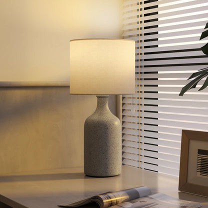 Nancy's Palena Tafellamp - Bureaulamp - Keramisch Voet + Linnen Kap - Zandbruin / Wit