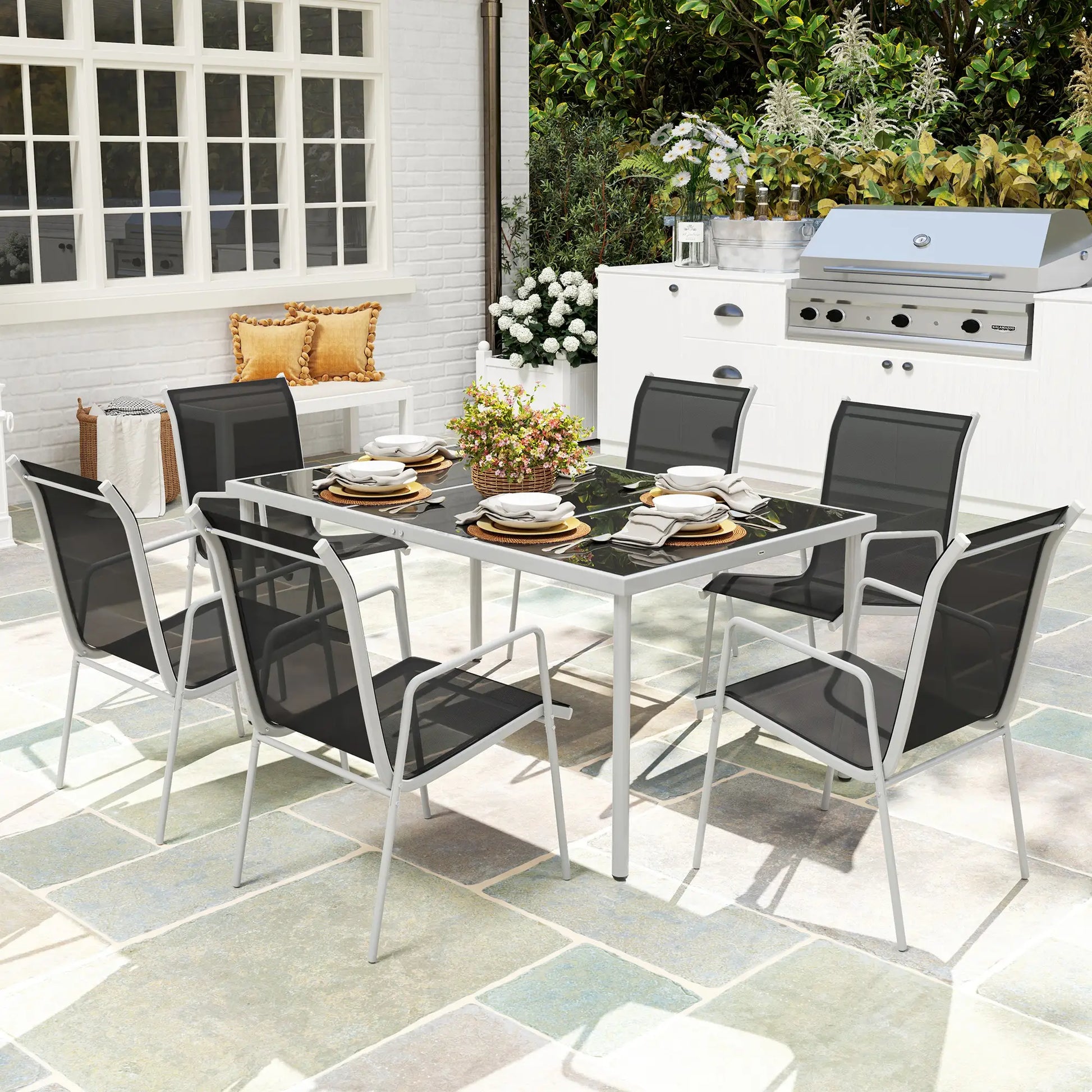 Nancy's Faedo Tuinset - Tuinmeubelset - 7-Delige Set voor Buiten - Zwart / Zilver