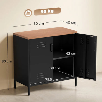 Nancy's Tenna Commode - Dressoir - Opbergkast - Zwart / Bruin - Staal / Kunststof - 80 x 40 x 80 cm