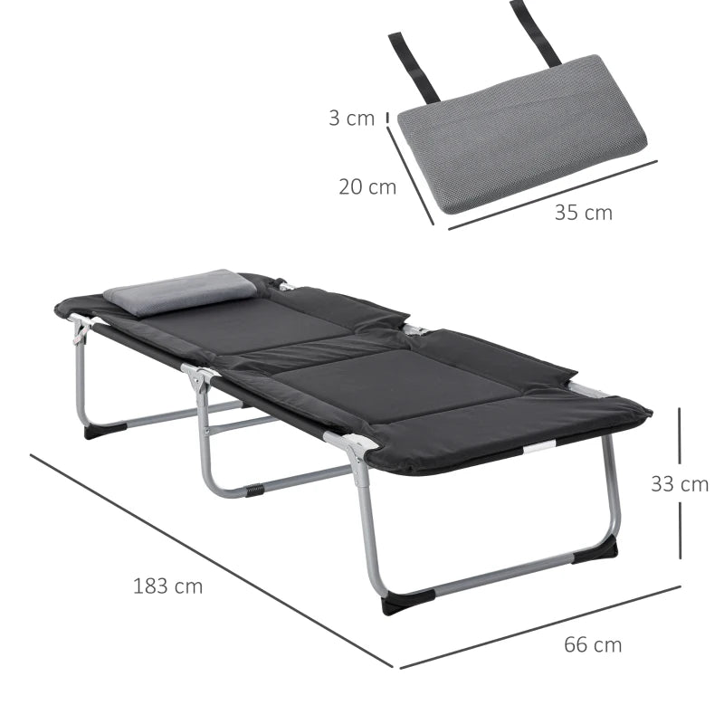 Nancy's Zaragona Campingbed - Stretcher - Veldbed - Zwart - ± 185 x 65 x 33 cm