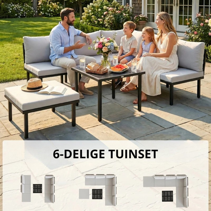 Nancy's Siniscola Loungeset - Tuinset - Lounge Set - Tuinmeubelset - 6-Delig - Grijs / Zwart