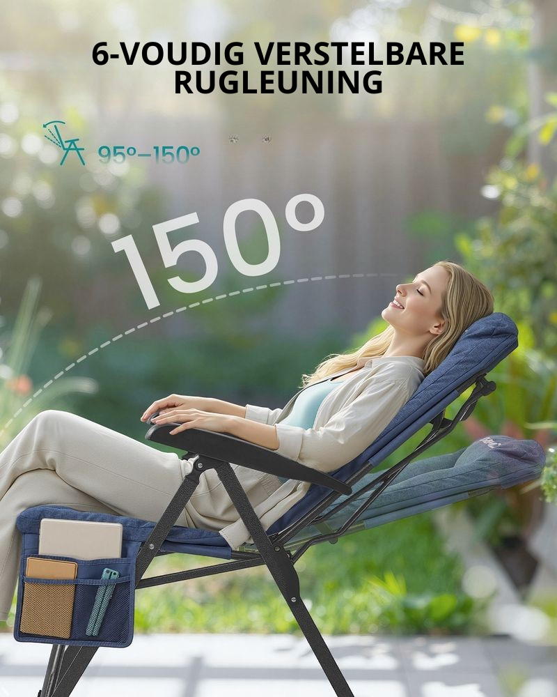 Nancy's Rovetta Campingstoel - Kampeerstoel - Verstelbaar - Opvouwbaar - Blauw