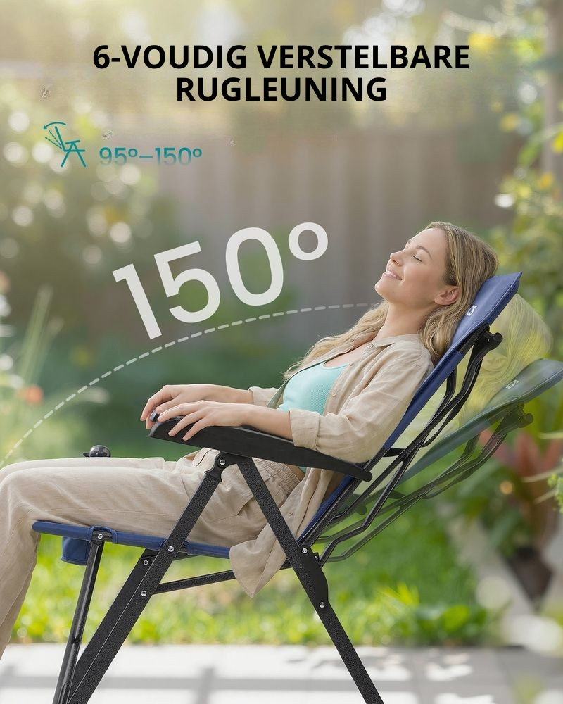 Nancy's Rovolon Campingstoel - Kampeerstoel - Met bekerhouder - Verstelbaar - Blauw