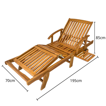Nancy's Westerholt Ligbed verstelbaar - Acaciahout - lounge bed - Opvouwbare ligstoel - Met uitschuifbare tafel - Bruin