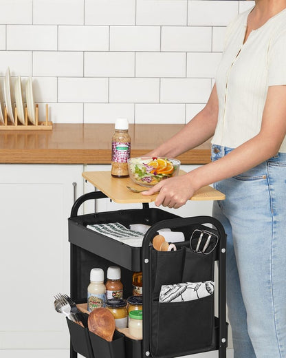 Nancy's Monzone Trolley - Keukentrolley - Serveerwagen - Zwart - Staal - ± 45 x 30 x 75 cm