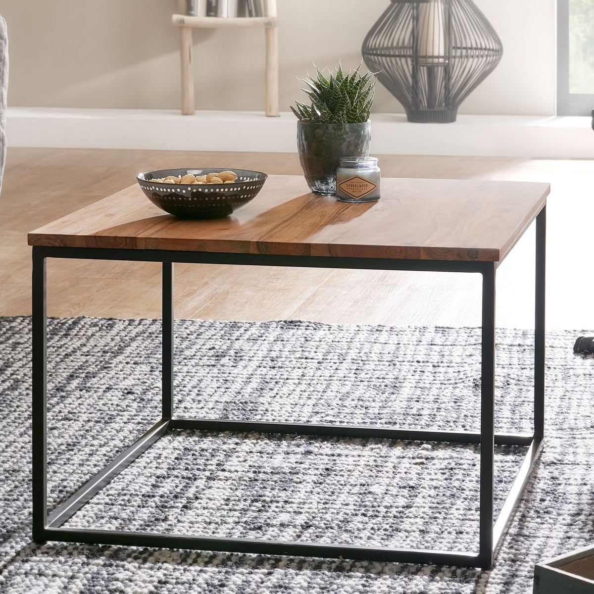 Nancy's Tuscania Salontafel - Koffietafel - Massief Acaciahout / Staal - ± 60 x 60 x 40 cm