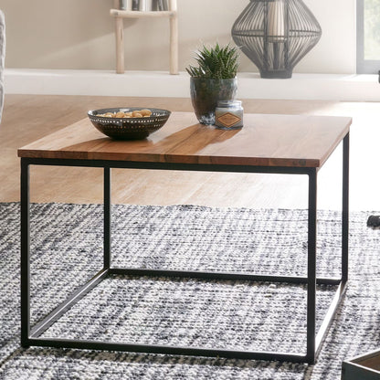 Nancy's Tuscania Salontafel - Koffietafel - Massief Acaciahout / Staal - ± 60 x 60 x 40 cm