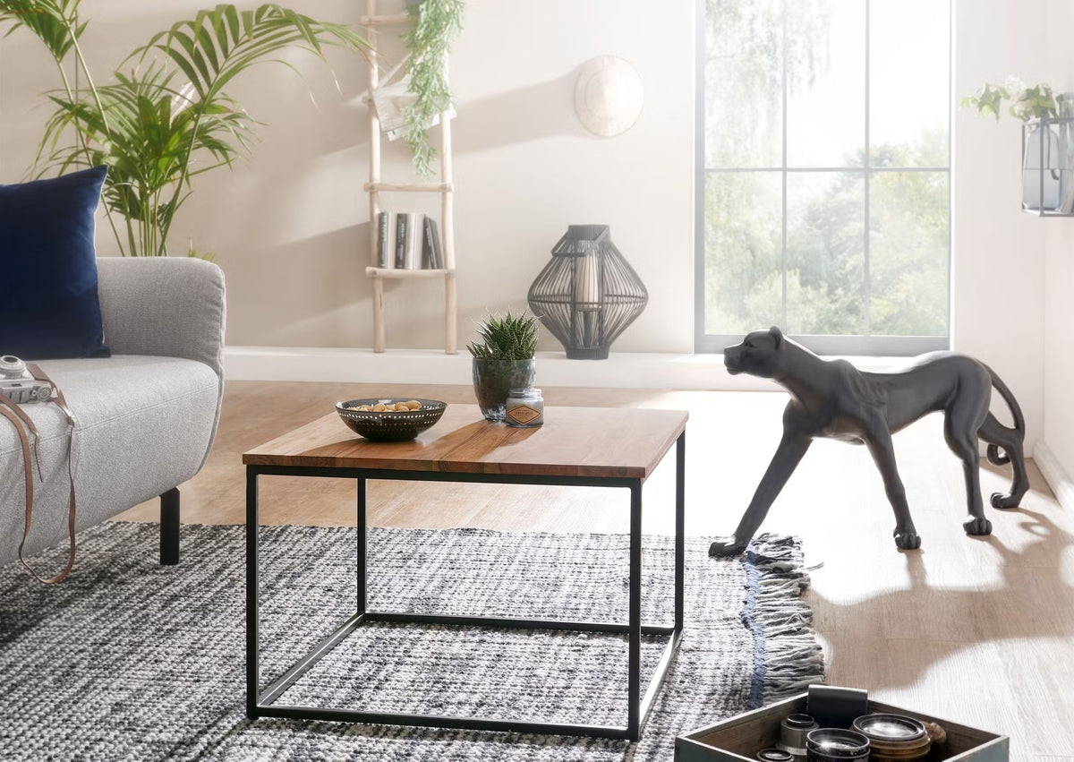 Nancy's Tuscania Salontafel - Koffietafel - Massief Acaciahout / Staal - ± 60 x 60 x 40 cm