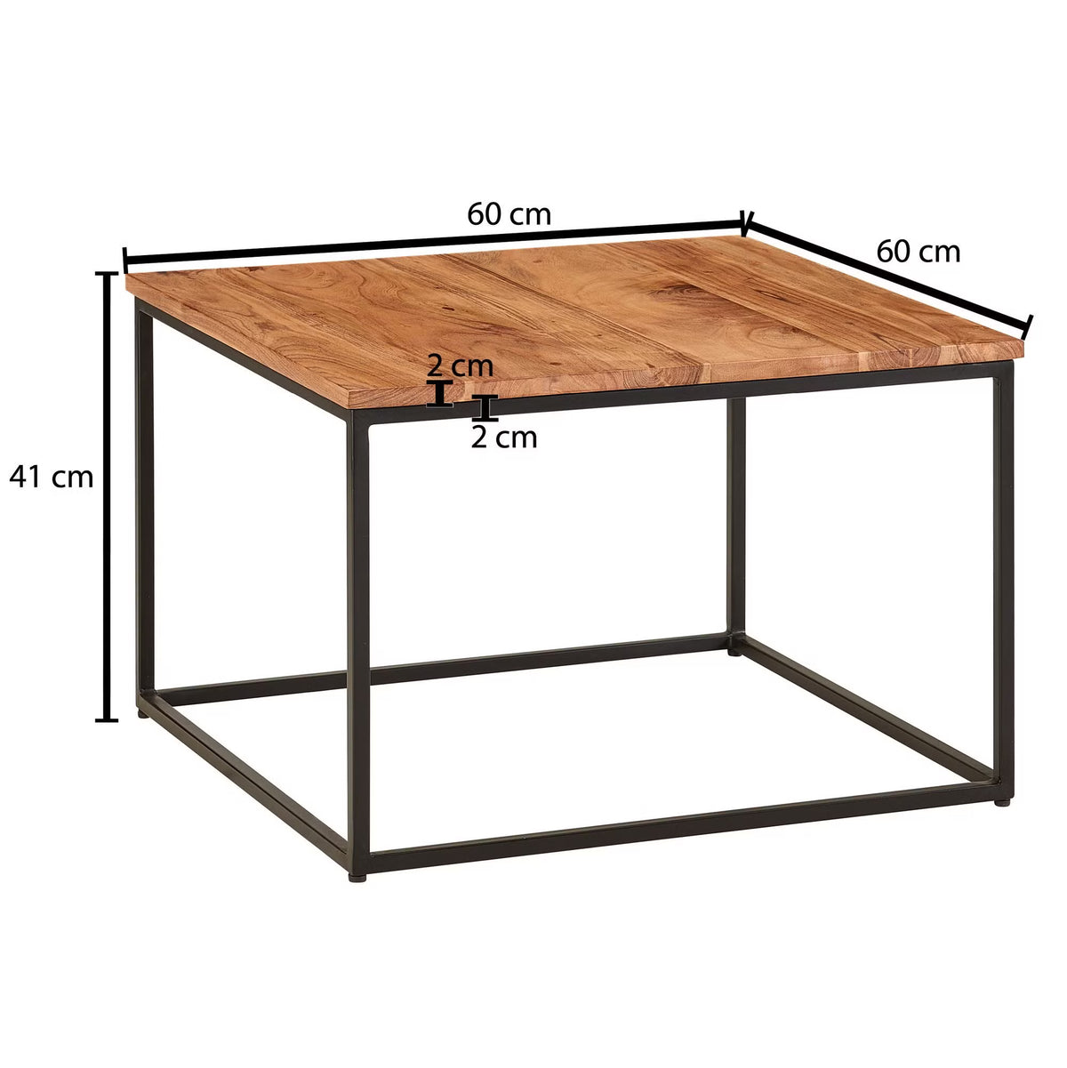 Nancy's Tuscania Salontafel - Koffietafel - Massief Acaciahout / Staal - ± 60 x 60 x 40 cm