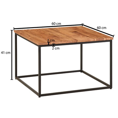 Nancy's Tuscania Salontafel - Koffietafel - Massief Acaciahout / Staal - ± 60 x 60 x 40 cm