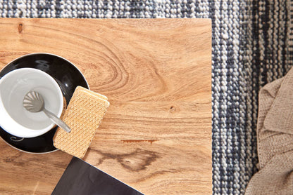 Nancy's Torino Salontafel - Koffietafel - Twee Opbergvakken - Massief Acaciahout / Staal - ± 60 x 60 x 40 cm