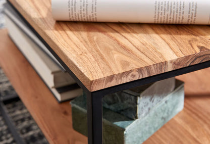 Nancy's Torino Salontafel - Koffietafel - Twee Opbergvakken - Massief Acaciahout / Staal - ± 60 x 60 x 40 cm