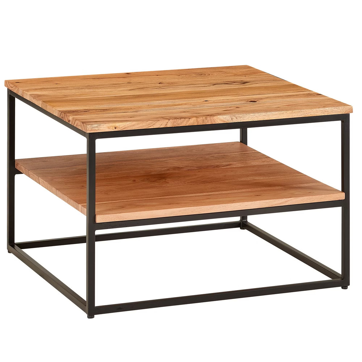 Nancy's Torino Salontafel - Koffietafel - Twee Opbergvakken - Massief Acaciahout / Staal - ± 60 x 60 x 40 cm