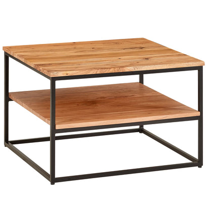 Nancy's Torino Salontafel - Koffietafel - Twee Opbergvakken - Massief Acaciahout / Staal - ± 60 x 60 x 40 cm