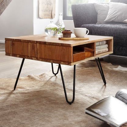 Nancy's Tuenno Salontafel - Koffietafel - Praktische opbergruimte - Massief Acaciahout - 60 x 60 x 40 cm