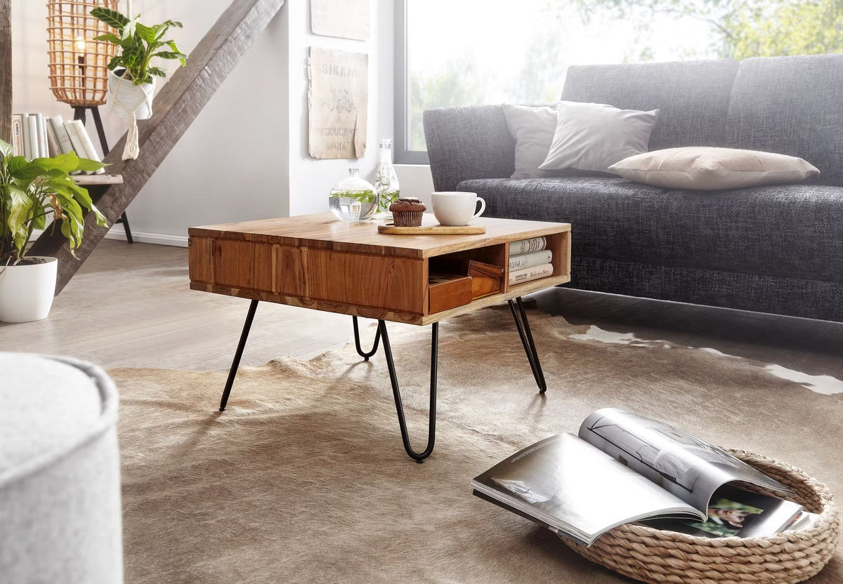 Nancy's Tuenno Salontafel - Koffietafel - Praktische opbergruimte - Massief Acaciahout - 60 x 60 x 40 cm