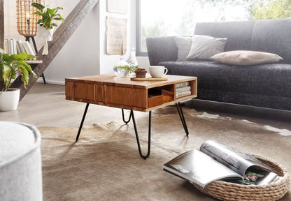Nancy's Tuenno Salontafel - Koffietafel - Praktische opbergruimte - Massief Acaciahout - 60 x 60 x 40 cm