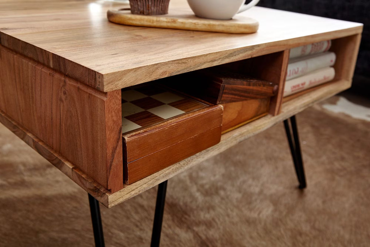 Nancy's Tuenno Salontafel - Koffietafel - Praktische opbergruimte - Massief Acaciahout - 60 x 60 x 40 cm