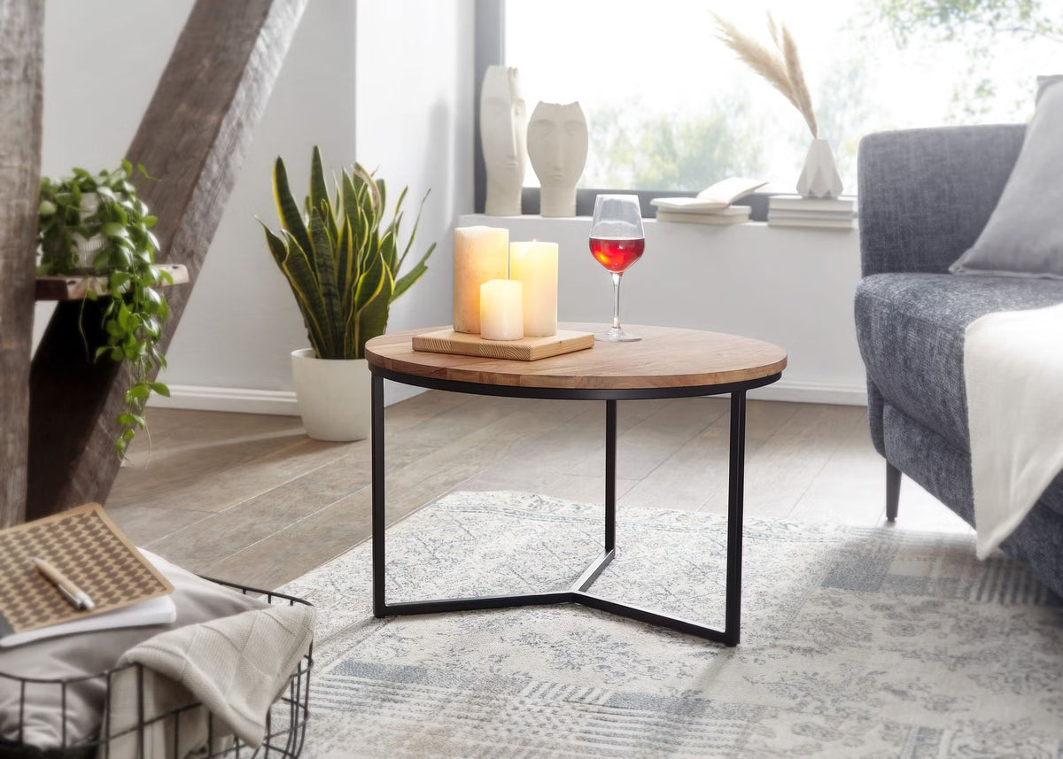 Nancy's Tropea Salontafel - Koffietafel - Bijzettafel - Massief Acaciahout / Staal - ± 60 x 60 x 40 cm