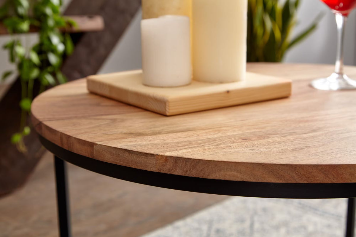 Nancy's Tropea Salontafel - Koffietafel - Bijzettafel - Massief Acaciahout / Staal - ± 60 x 60 x 40 cm