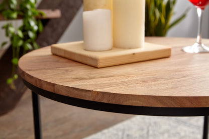Nancy's Tropea Salontafel - Koffietafel - Bijzettafel - Massief Acaciahout / Staal - ± 60 x 60 x 40 cm