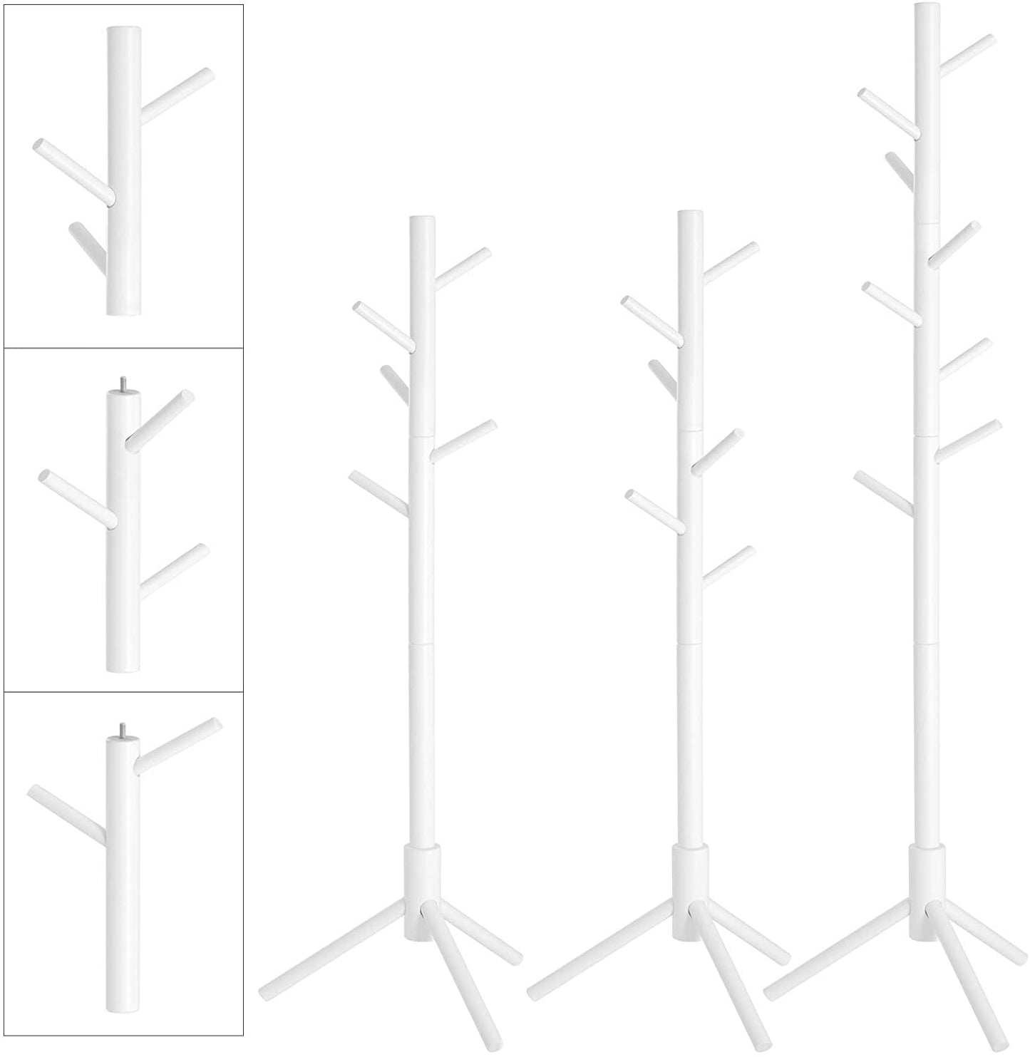 Porte-manteau Cavignac de Nancy - Autoportant - Portant - Bois massif - 8 Crochets - En forme d'arbre - Gris/Blanc - 47 x 47 x 175 cm