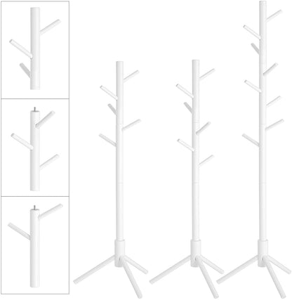 Porte-manteau Cavignac de Nancy - Autoportant - Portant - Bois massif - 8 Crochets - En forme d'arbre - Gris/Blanc - 47 x 47 x 175 cm