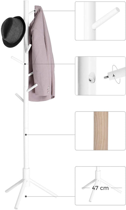 Nancy's Cavignac Coat Rack - Freestanding - Clothes Stand - Solid Wood - 8 Hooks - Tree-shaped - Gray/White - 47 x 47 x 175 cm