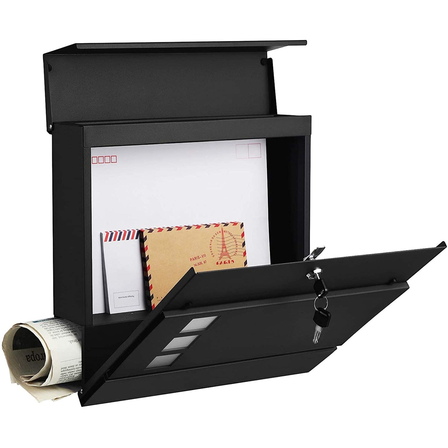 Nancy's Fordwich Letterbox - Wall letterbox - Wall mounting - Lockable - Newspaper compartment - Black - Metal - 37 x 10.5 x 37 cm