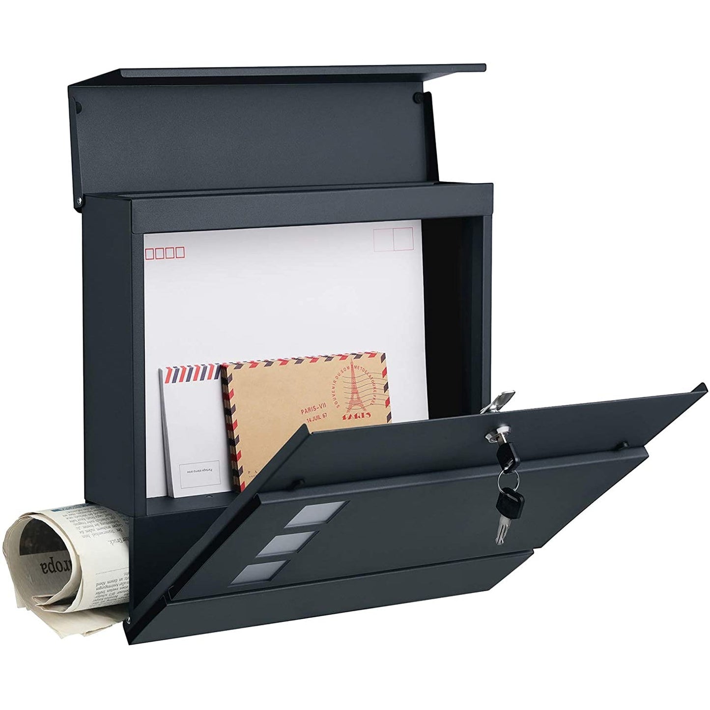 Nancy's Fordwich Letterbox - Wall letterbox - Wall mounting - Lockable - Newspaper compartment - Black - Metal - 37 x 10.5 x 37 cm