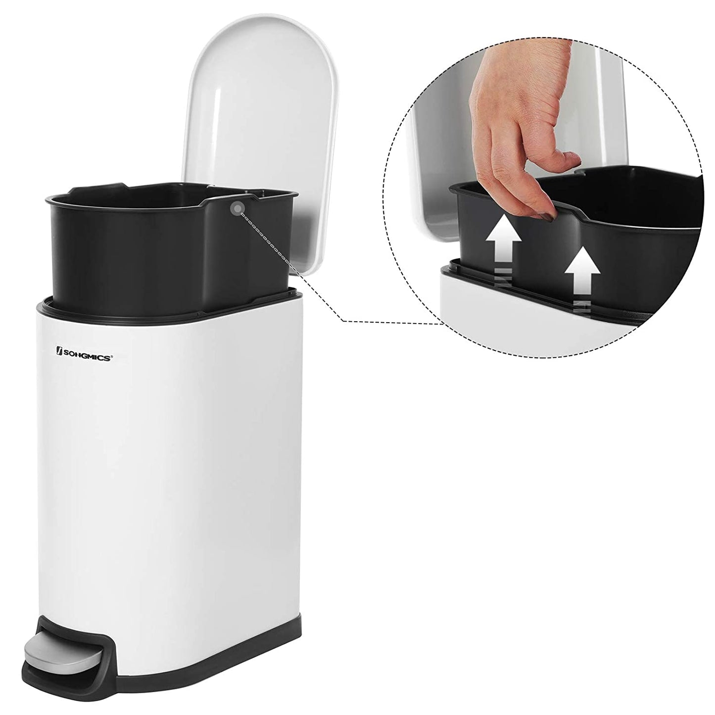 Nancy's Hawkes Trash Can - 10 L - Pedal bin - Bin - Soft close - Waste bin - White - Steel - Plastic - 18.7 x 27.3 x 40.1 cm 