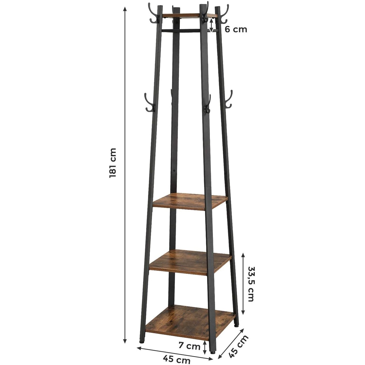 Nancy's Bremerton Coat Rack Standing - Porte-manteaux - Industriel - Métal - Bois - Marron/Noir - 45 x 45 x 181 cm