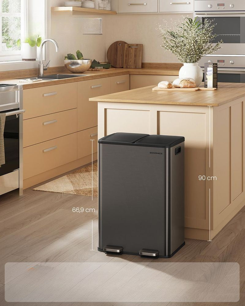 Nancy's Morcone Afvalscheiding Prullenbak - Afval scheiden - Prullenbak - Afvalbak - Grijs - 2 x 30 Liter