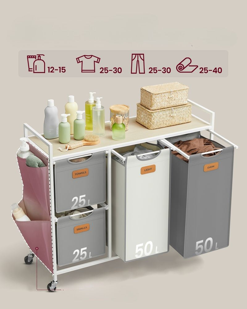 Nancy's Ruivós Wasmand - Wasbox - Wassorteerder - Beige / Grijs / Wit - 150 Liter
