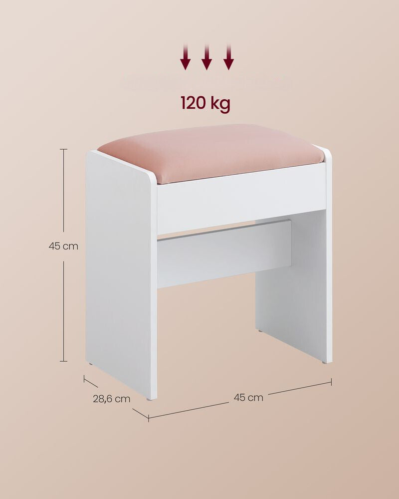 Nancy's Cernadelo Make-up Krukje - Hocker - Kruk - Wit / Pastelroze - ± 30 x 45 x 45 cm