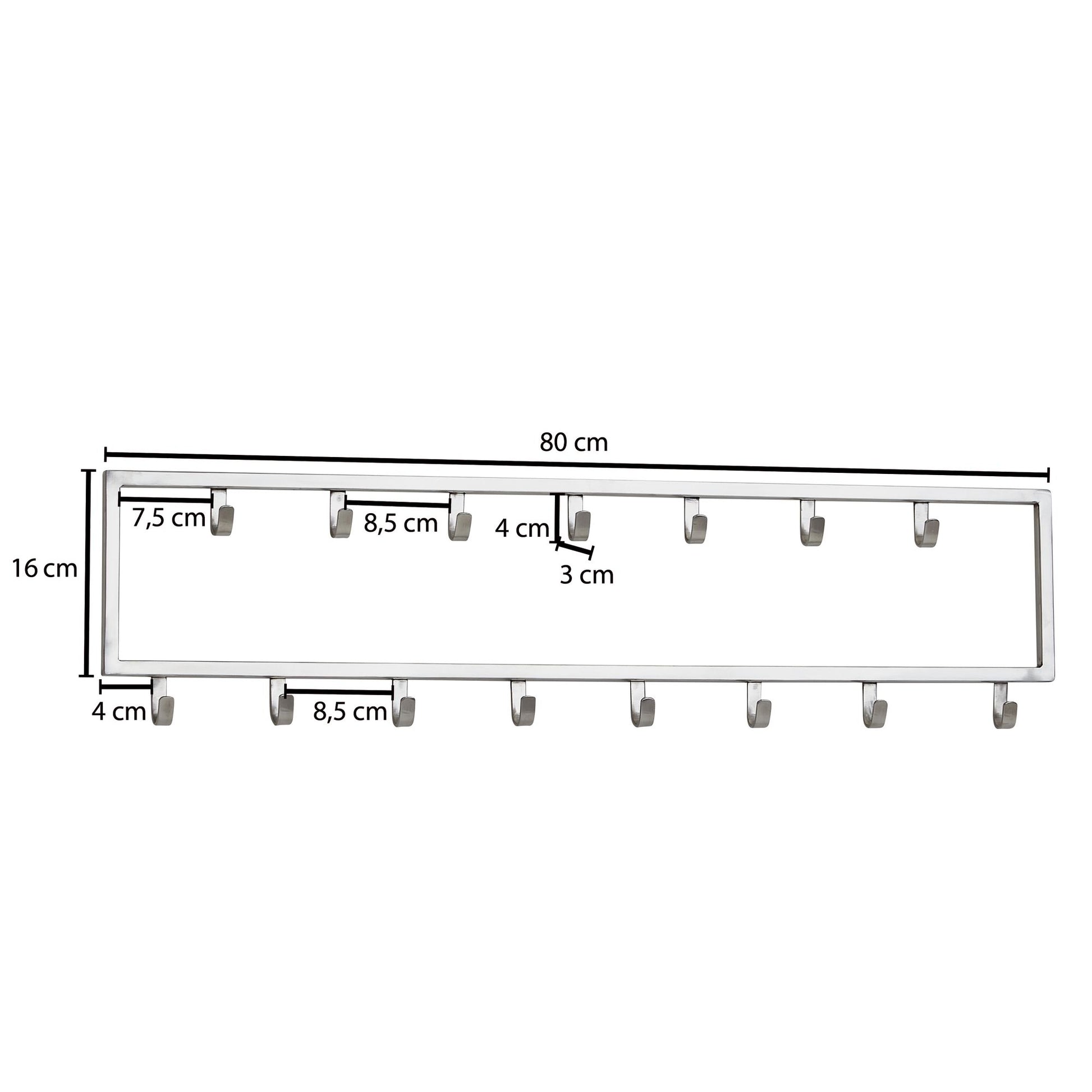 Nancy's Kathleen Wandkapstok - Garderobe - 15 haaks - Zilver - ± 80 x 5 x 20 cm