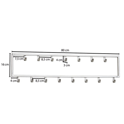 Nancy's Kathleen Wandkapstok - Garderobe - 15 haaks - Zilver - ± 80 x 5 x 20 cm