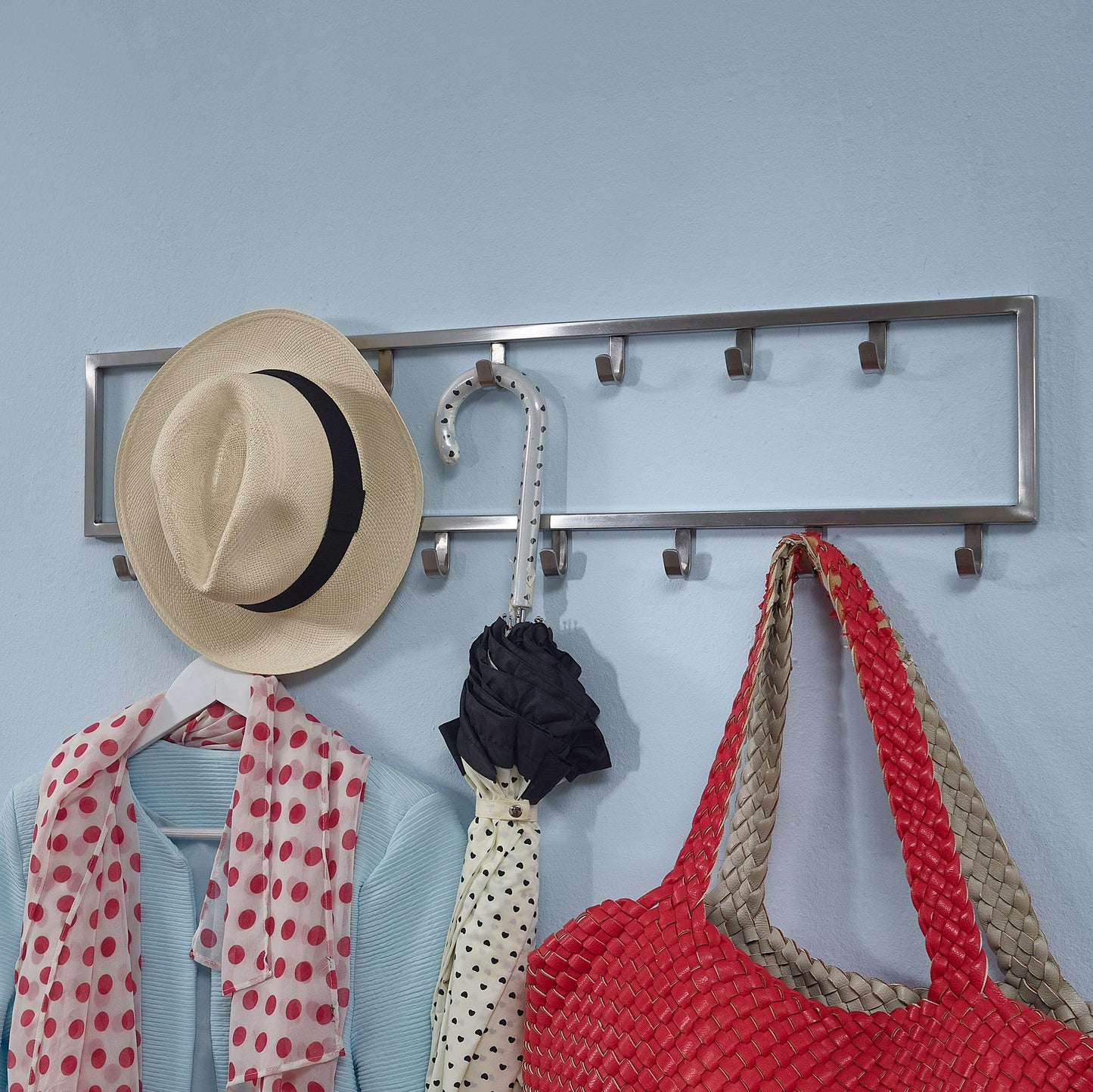 Nancy's Kathleen Wandkapstok - Garderobe - 15 haaks - Zilver - ± 80 x 5 x 20 cm